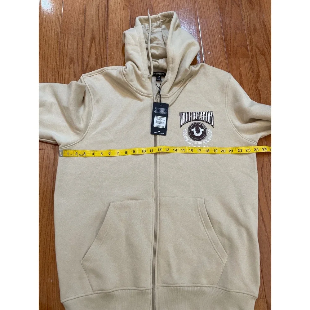 True Religion Zip Hoodie Mens XL Fog Beige College Logo Y2K Streetwear New